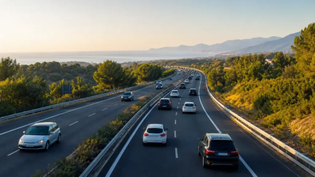 Traffico estivo su un’autostrada italiana diretta verso la costa