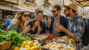 Turisti Degustano Cibo Locale Mercato