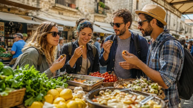 Turisti Degustano Cibo Locale Mercato
