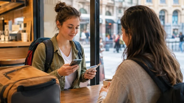 Donne Viaggio Telefono Passaporto Caffe